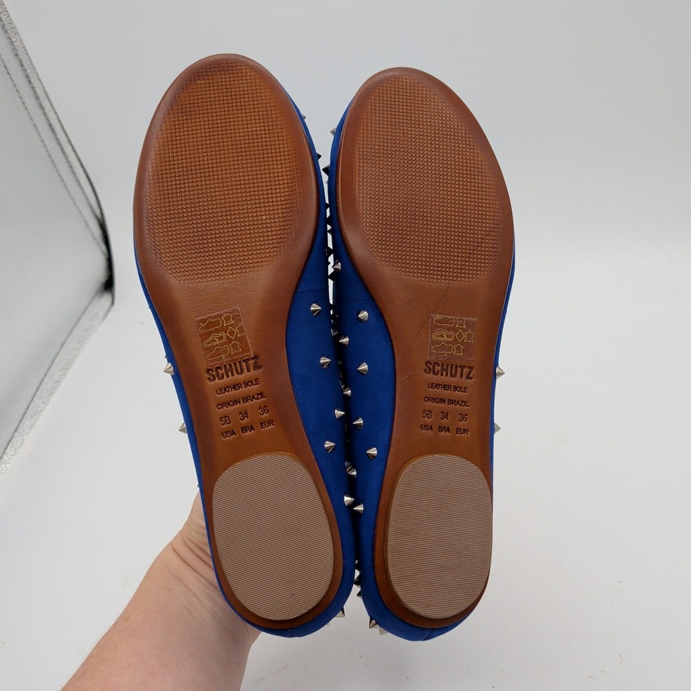 Schutz Anil Royal Blue Suede Spiked Studded Ballet Flats Size 5 M - Picture 7 of 9